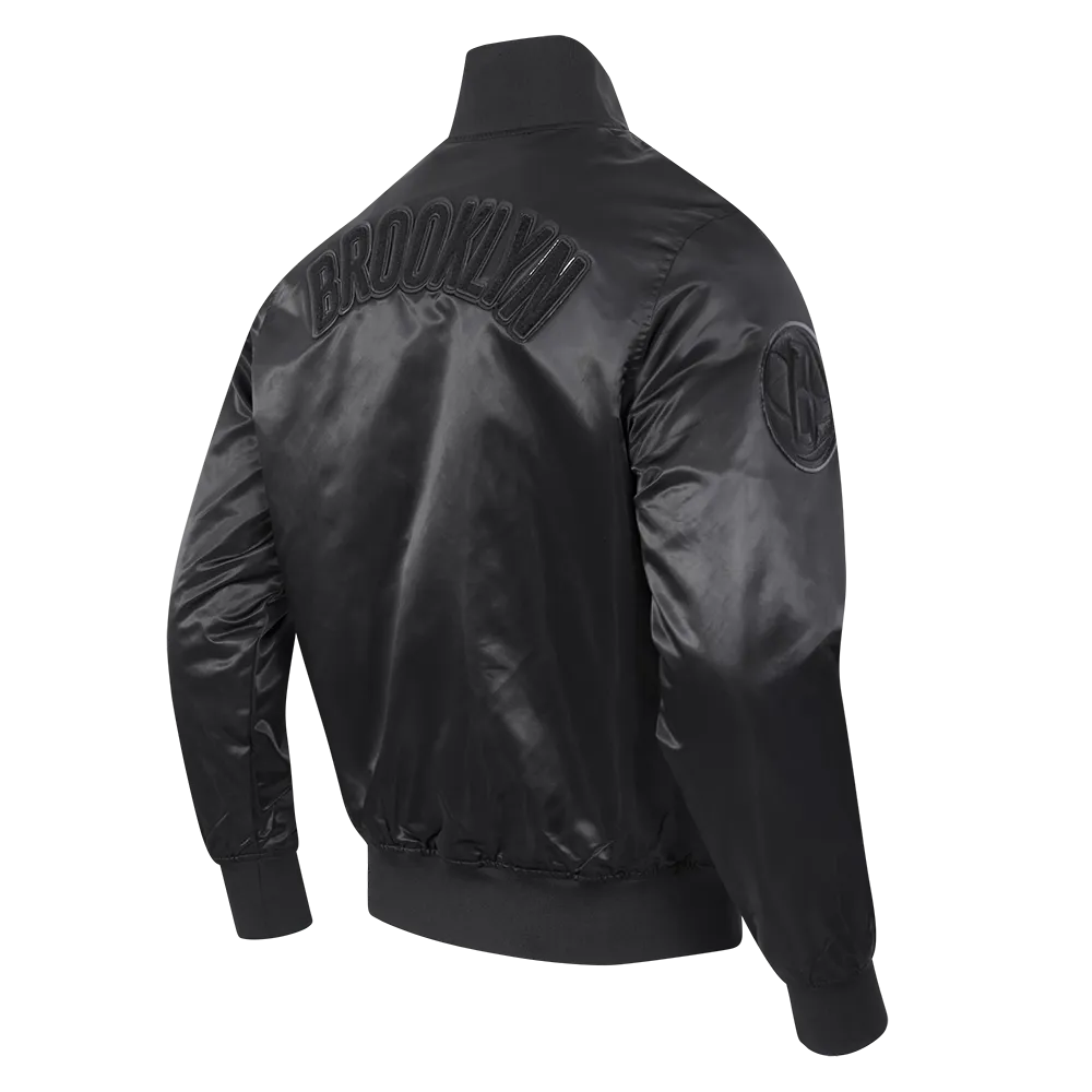 NBA BROOKLYN NETS TRIPLE BLACK MEN'S SATIN JACKET (BLACK)