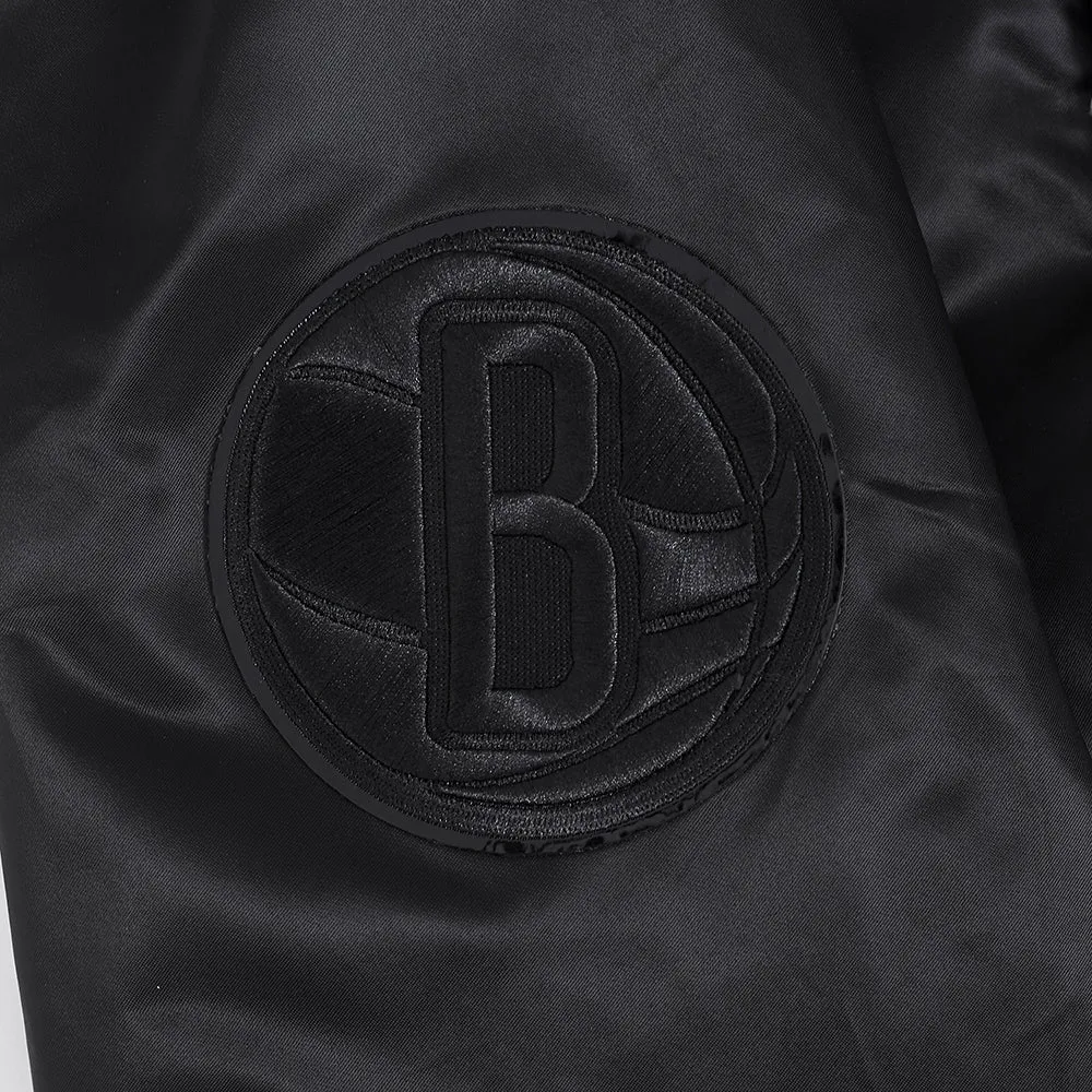 NBA BROOKLYN NETS TRIPLE BLACK MEN'S SATIN JACKET (BLACK)