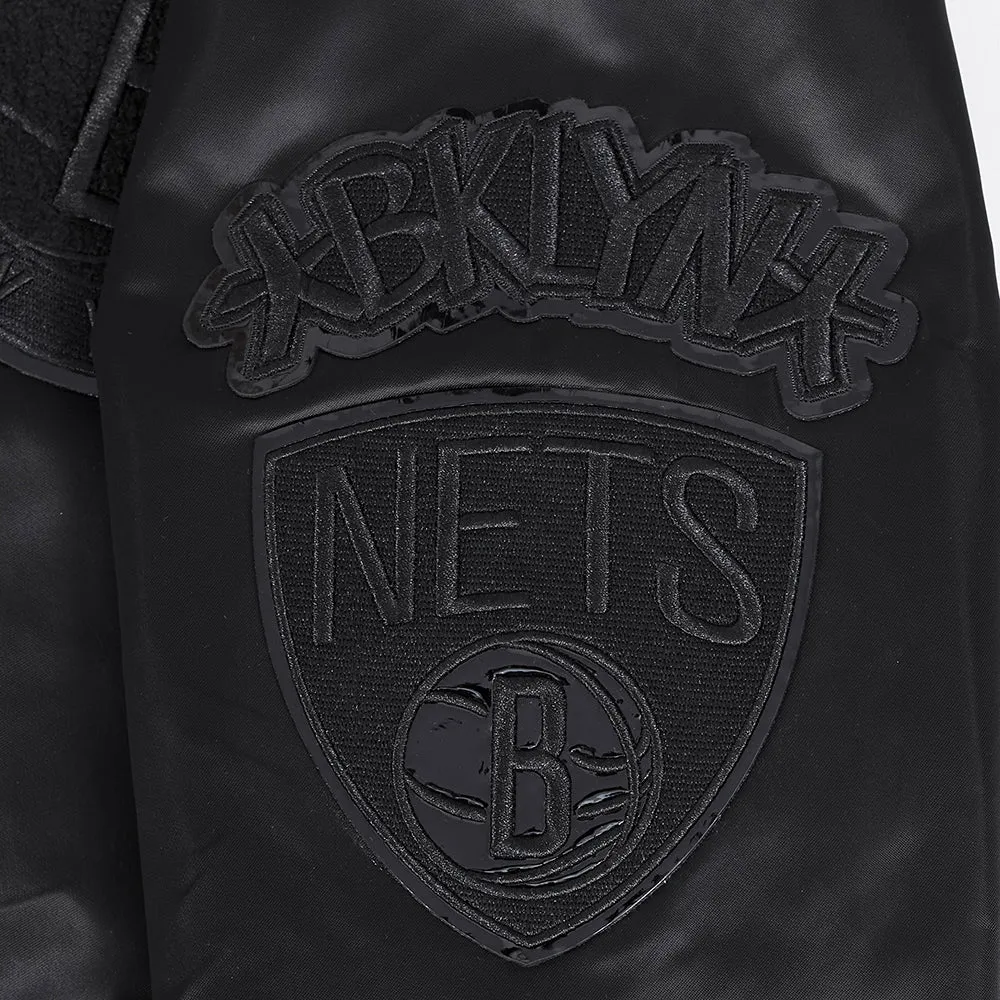 NBA BROOKLYN NETS TRIPLE BLACK MEN'S SATIN JACKET (BLACK)