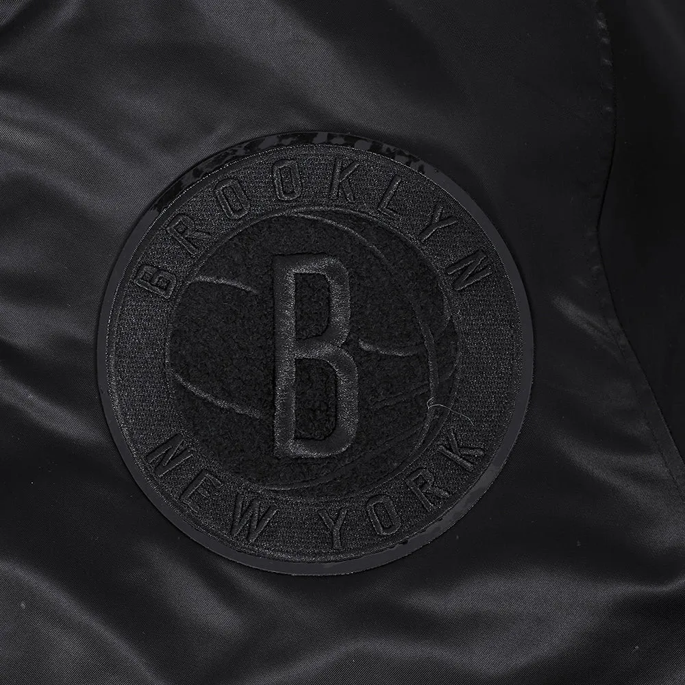 NBA BROOKLYN NETS TRIPLE BLACK MEN'S SATIN JACKET (BLACK)