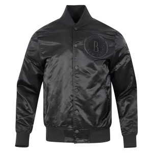 NBA BROOKLYN NETS TRIPLE BLACK MEN'S SATIN JACKET (BLACK)