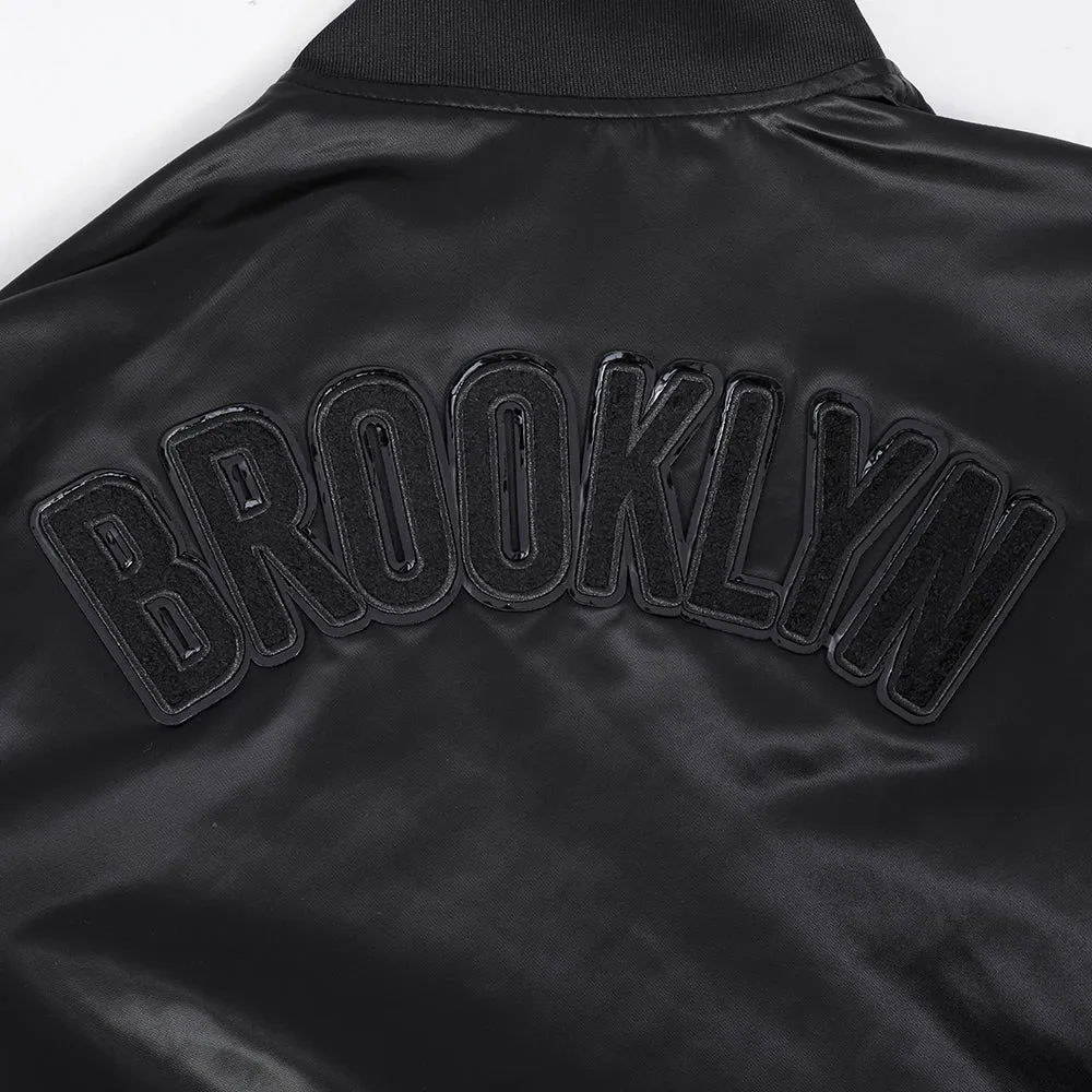 NBA BROOKLYN NETS TRIPLE BLACK MEN'S SATIN JACKET (BLACK)