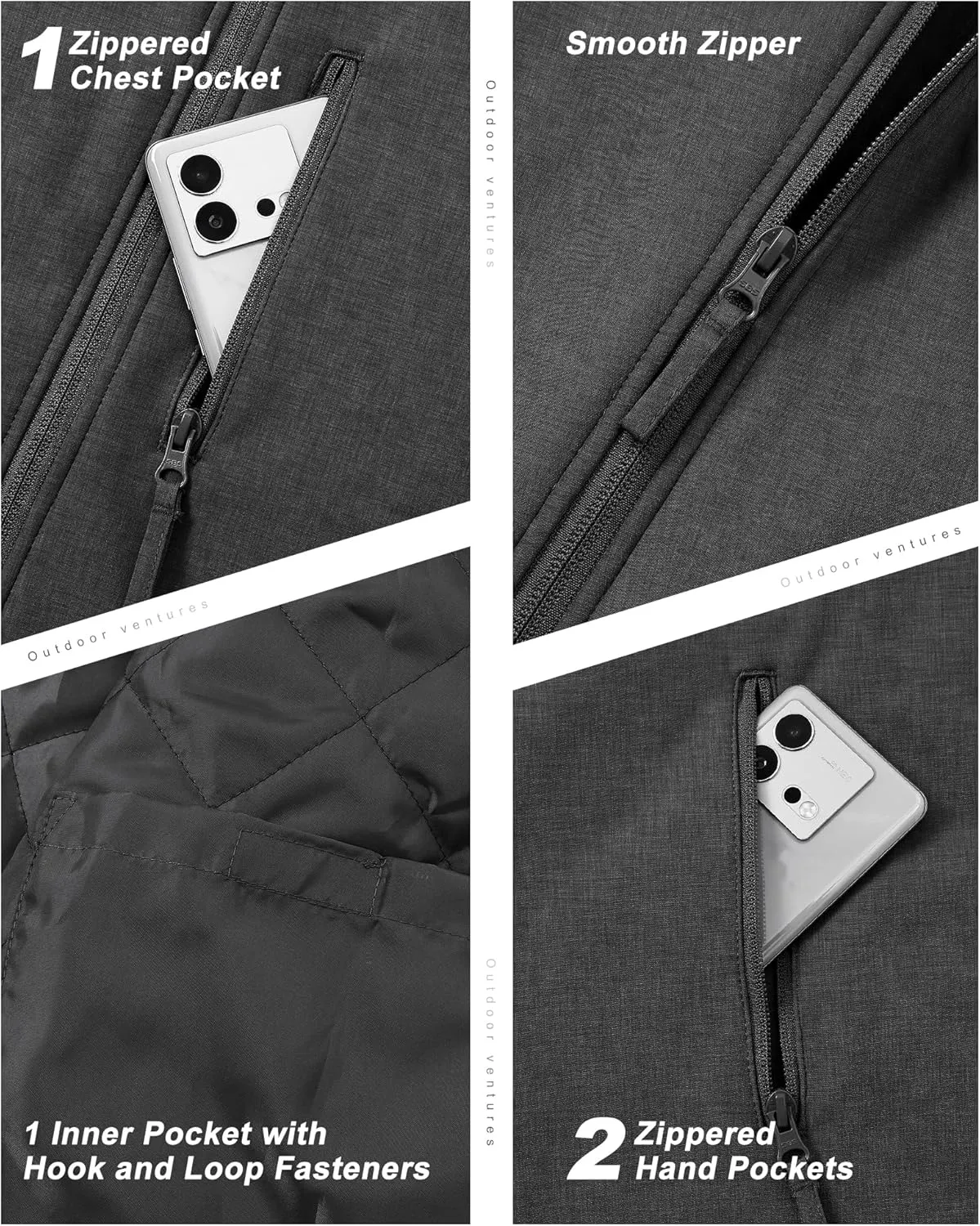 Outdoor Ventures Men's Casual Outerwear Vest Lightweight Winter Zip Up Sleeveless Jacket for Hiking Travel Golf Running