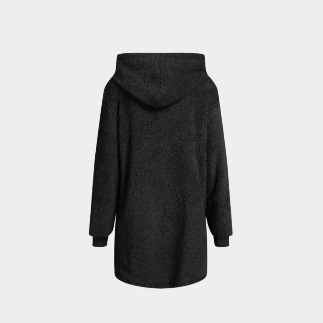 Plush Hooded Jacket for Women  Casual Autumn Winter Outerwear, Brown, Beige, Black