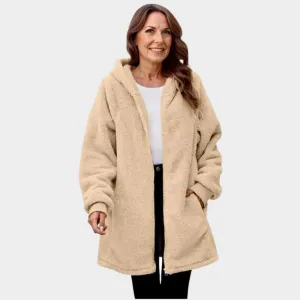 Plush Hooded Jacket for Women  Casual Autumn Winter Outerwear, Brown, Beige, Black