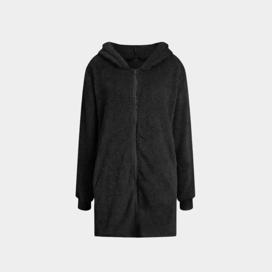 Plush Hooded Jacket for Women  Casual Autumn Winter Outerwear, Brown, Beige, Black
