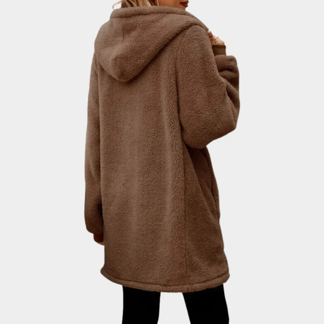 Plush Hooded Jacket for Women  Casual Autumn Winter Outerwear, Brown, Beige, Black