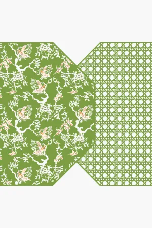 Reversible Saxon Green Chinois and Cane Placemats Set of 2