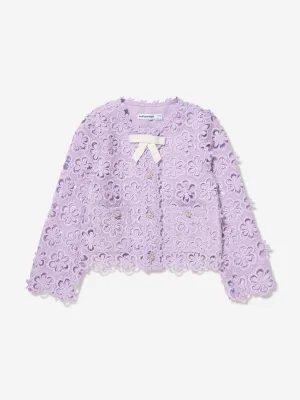 Self Portrait Girls Floral Lace Jacket in Lilac