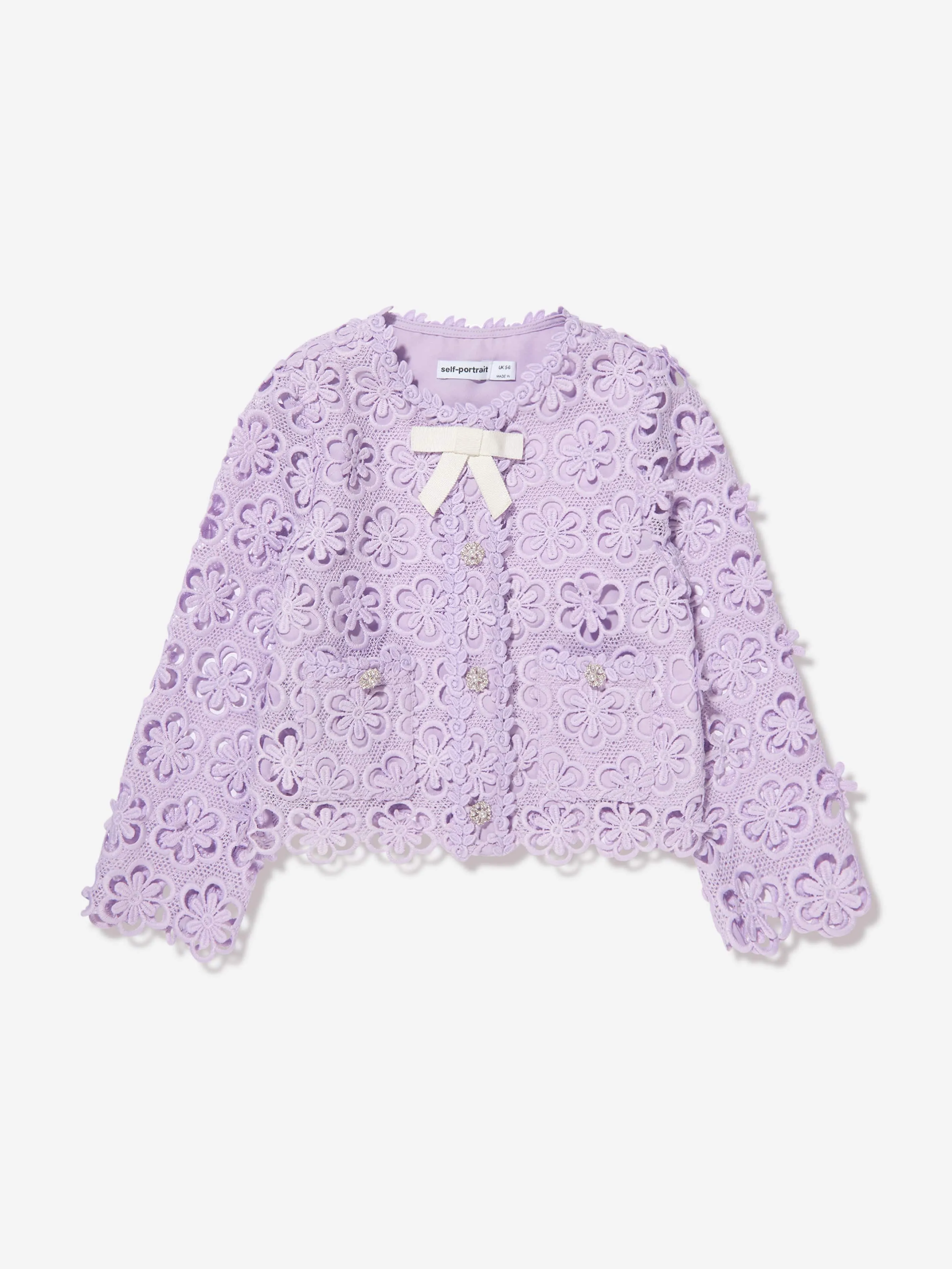 Self Portrait Girls Floral Lace Jacket in Lilac