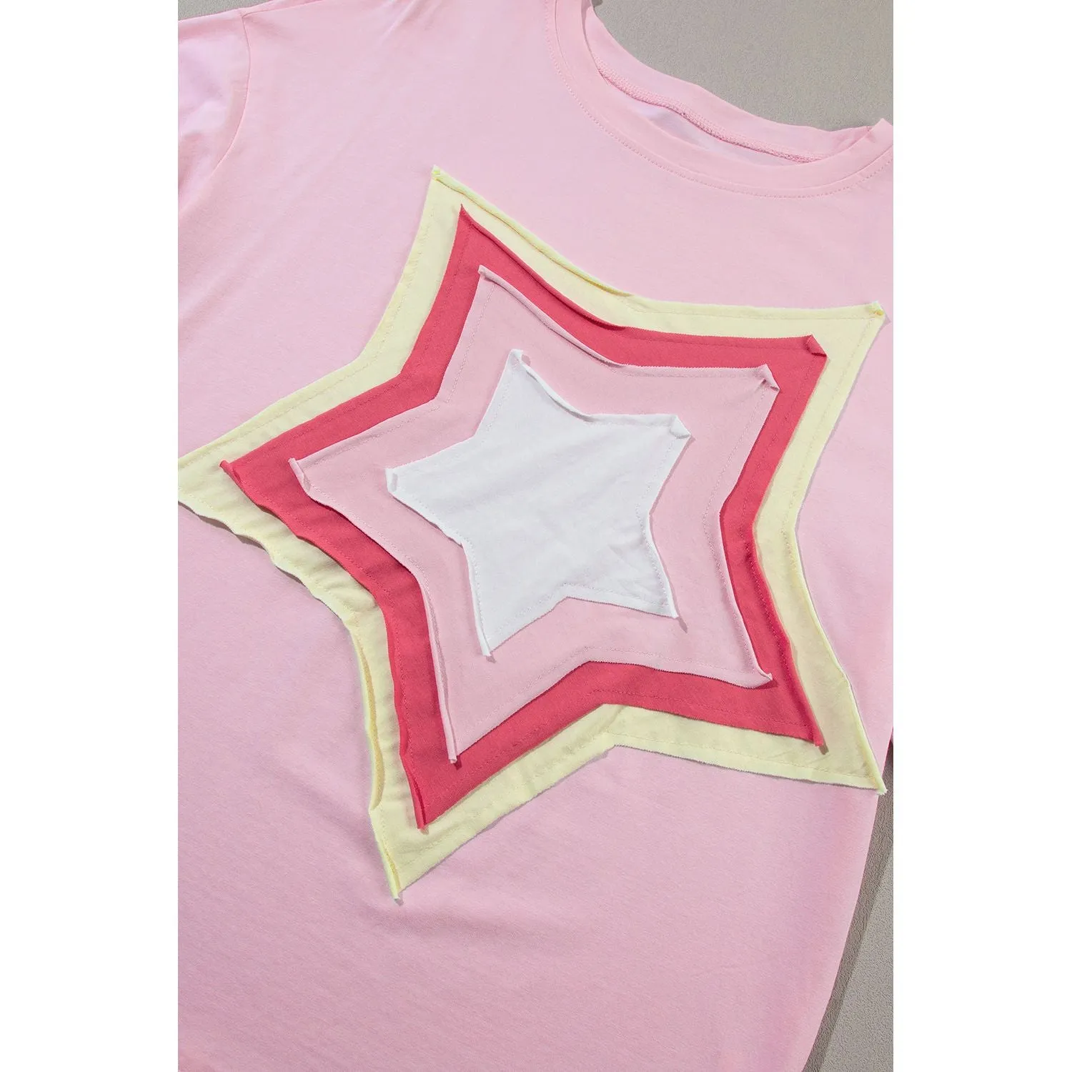 Shooting Star Light Pink Patched Half Sleeve Oversized Tee