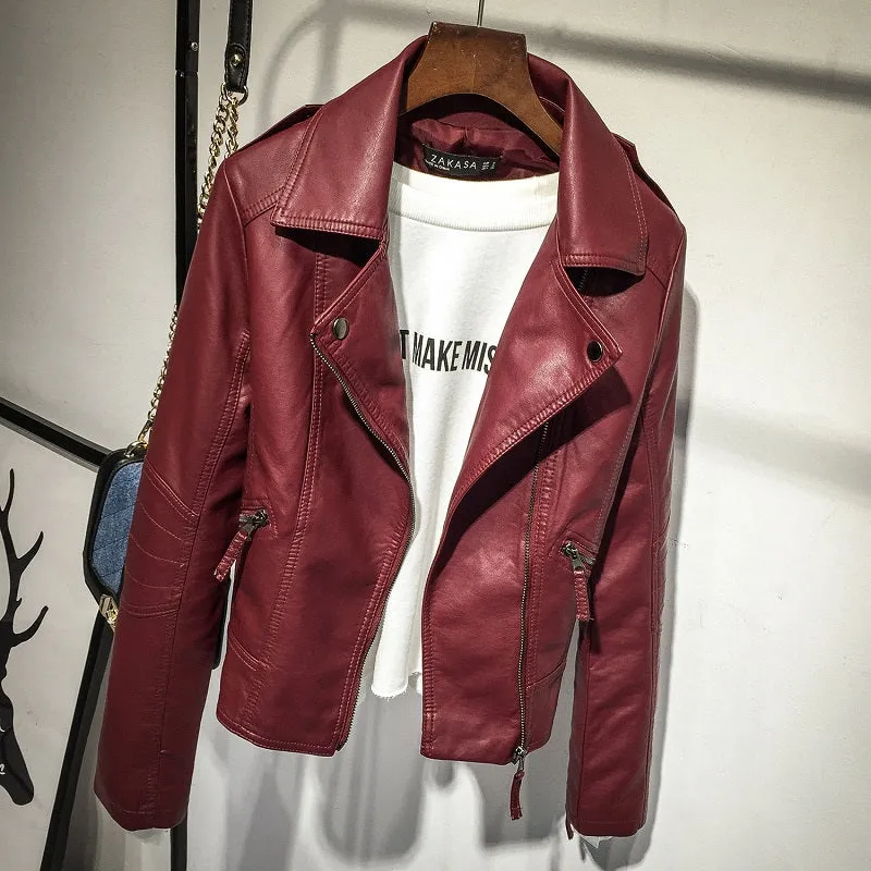 VenusFox Zipper Faux Leather Jackets plus Sizes
