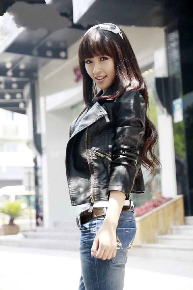 VenusFox Zipper Faux Leather Jackets plus Sizes