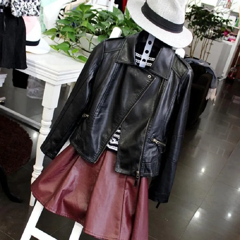 VenusFox Zipper Faux Leather Jackets plus Sizes