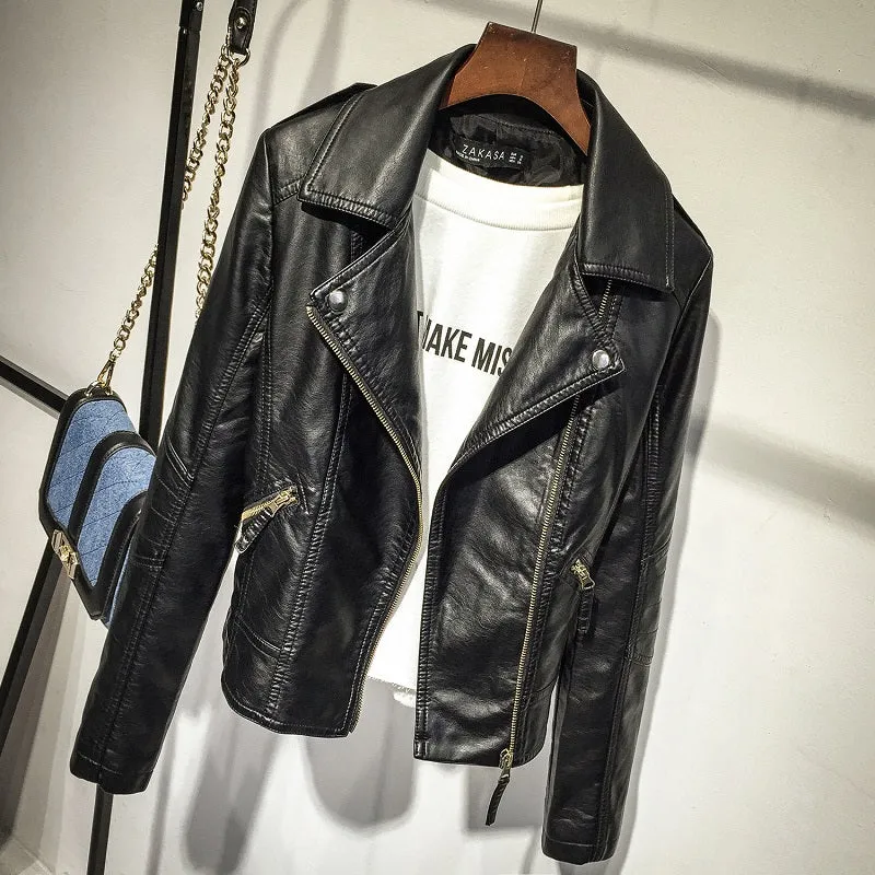 VenusFox Zipper Faux Leather Jackets plus Sizes