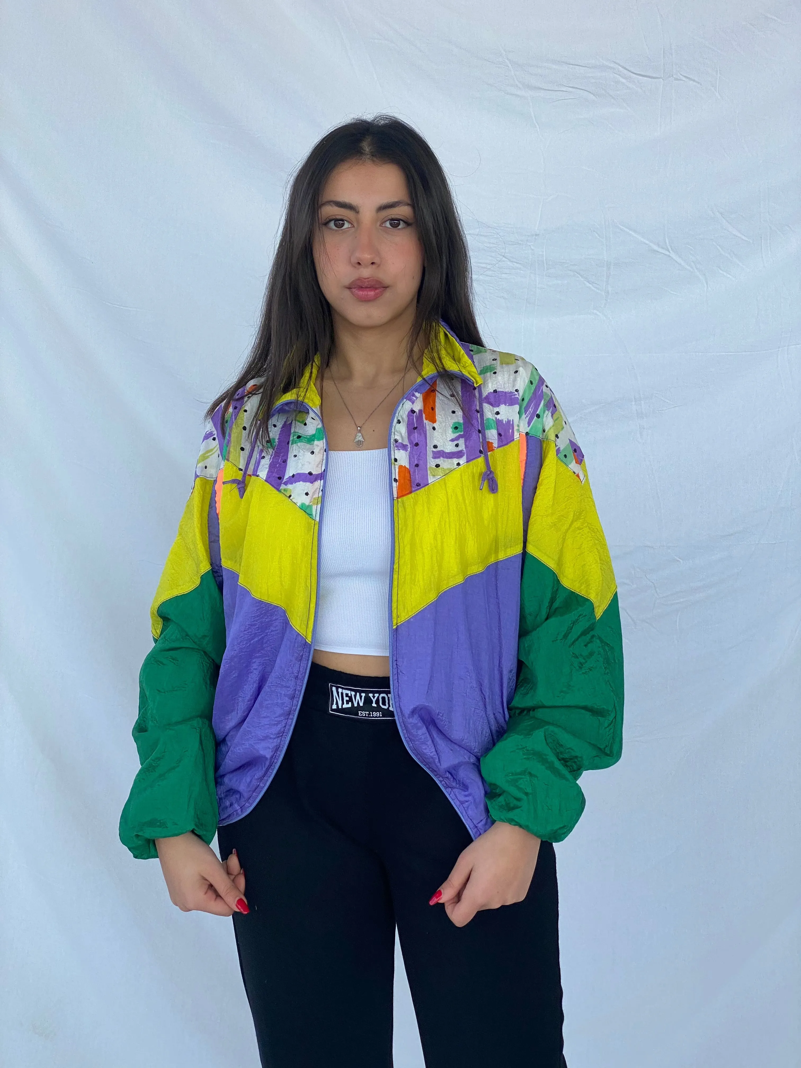 Vintage Green Spot Windbreaker Jacket