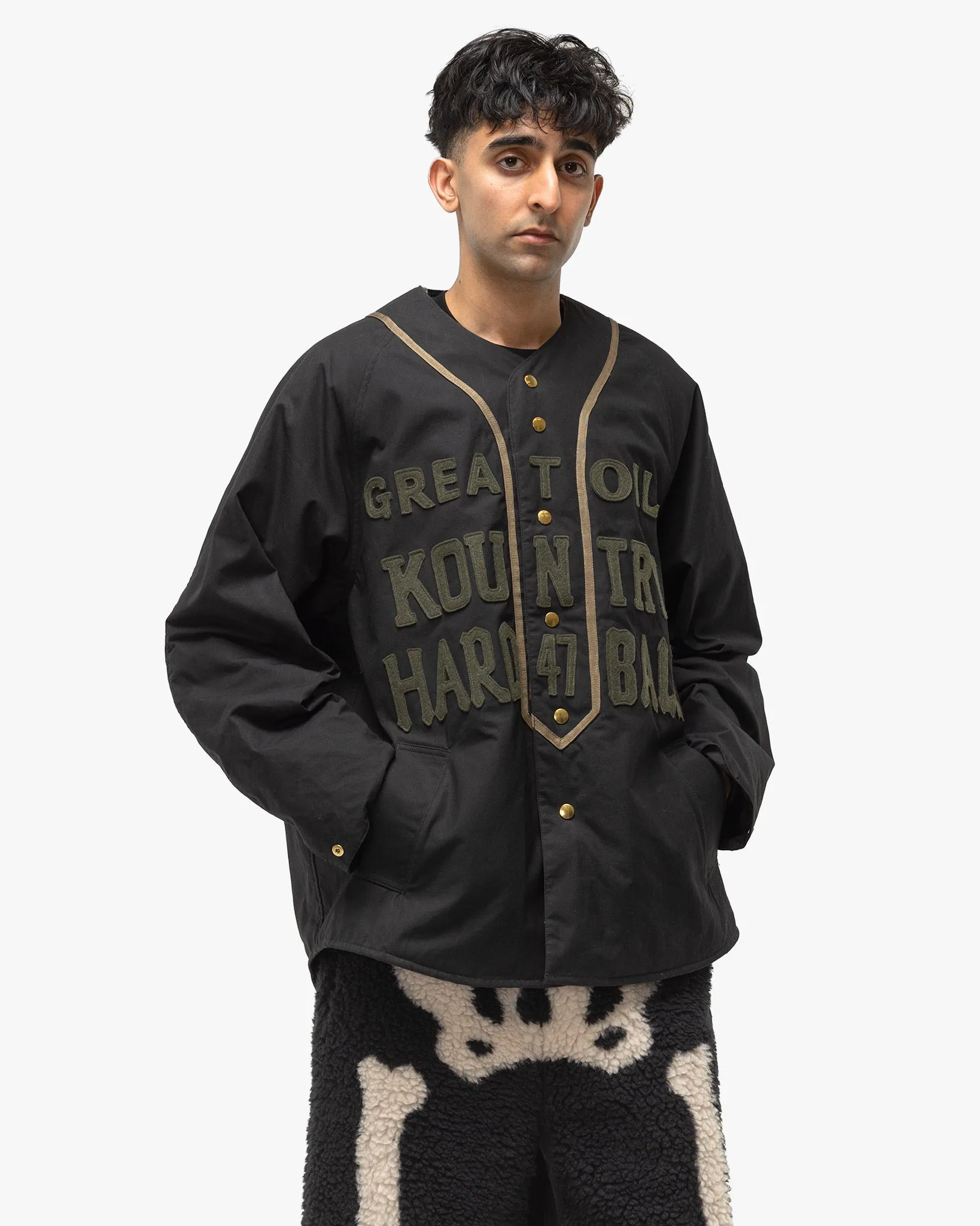 Weather Cotton Oil Coating Baseball Blouson Black