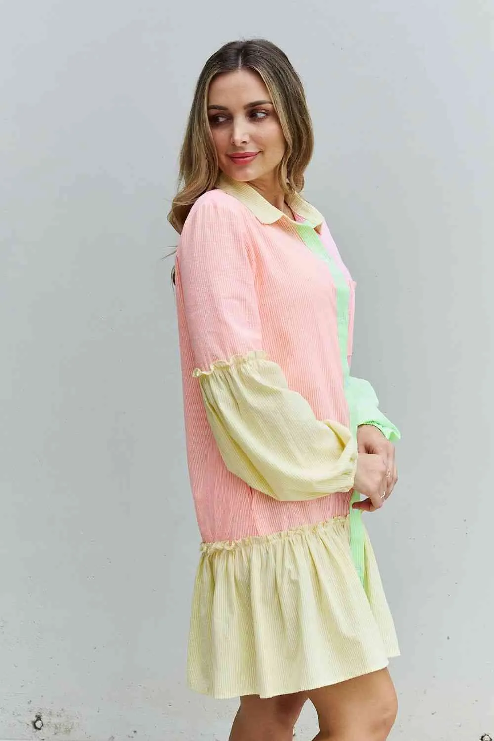Women's Davi & Dani Flying Colors Full Size Colorblock Long Sleeve Shirt Dress