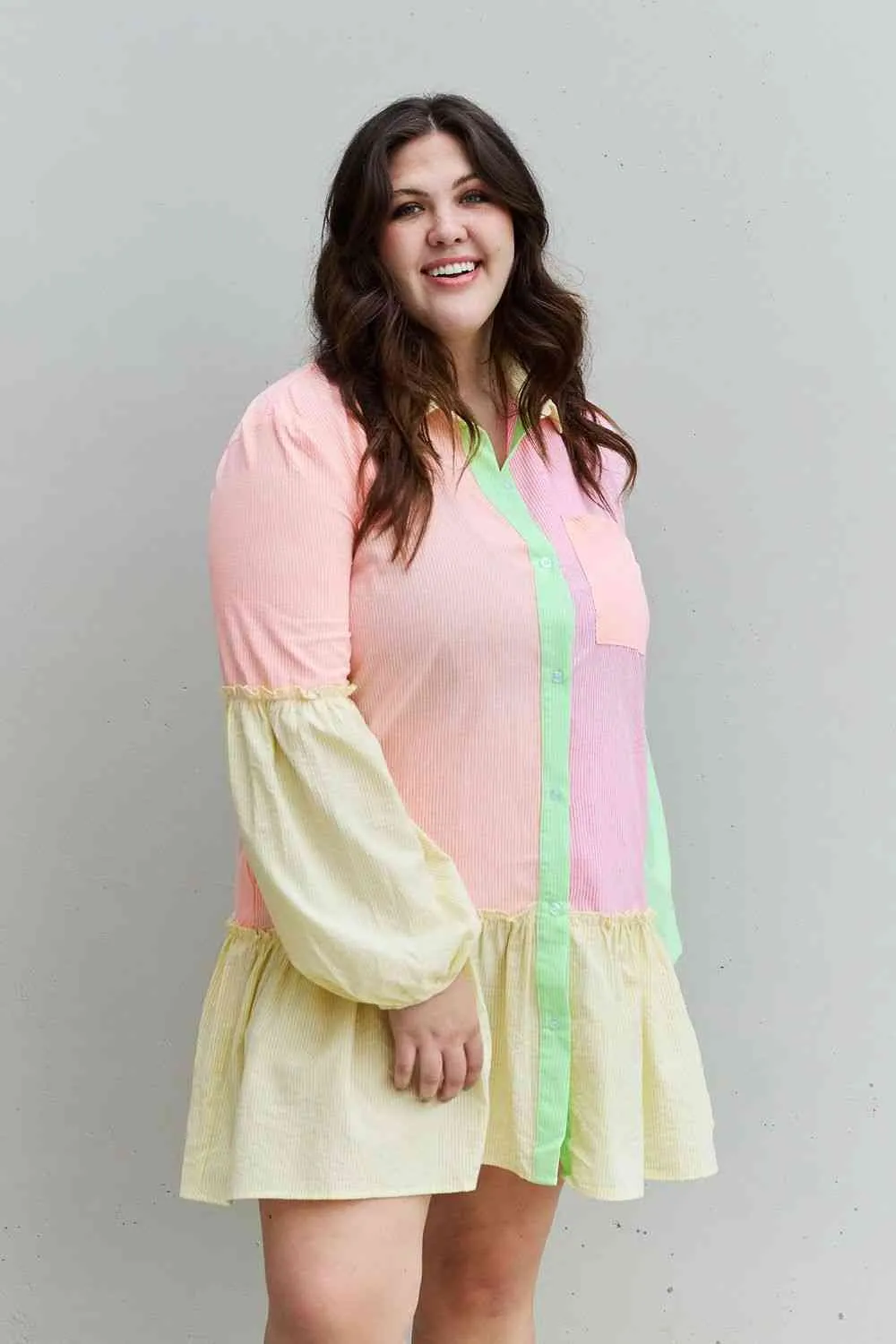 Women's Davi & Dani Flying Colors Full Size Colorblock Long Sleeve Shirt Dress
