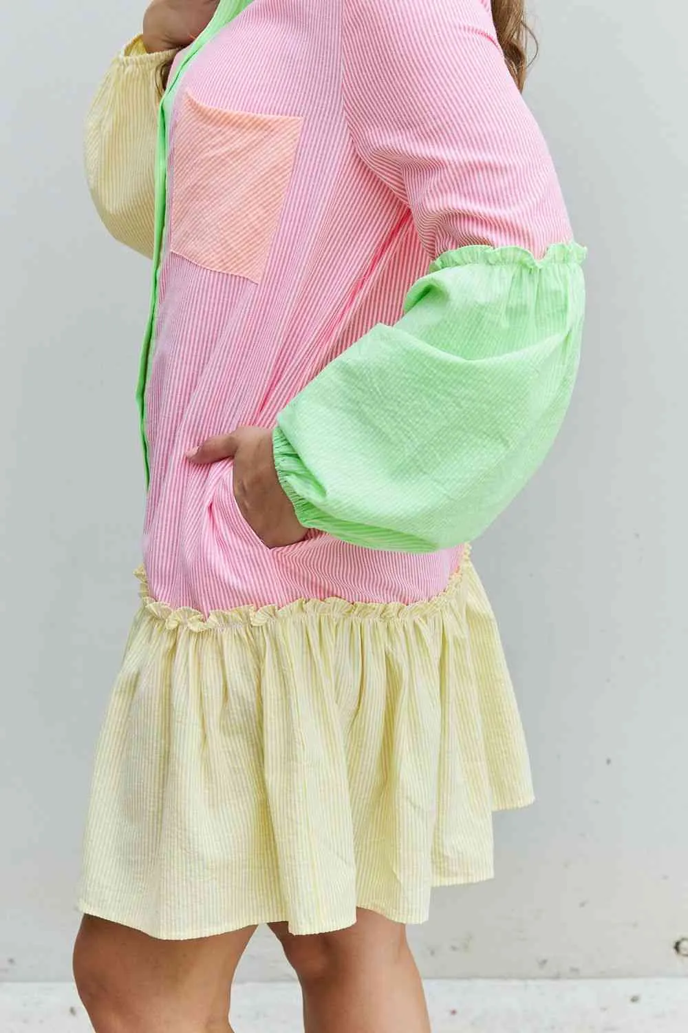 Women's Davi & Dani Flying Colors Full Size Colorblock Long Sleeve Shirt Dress