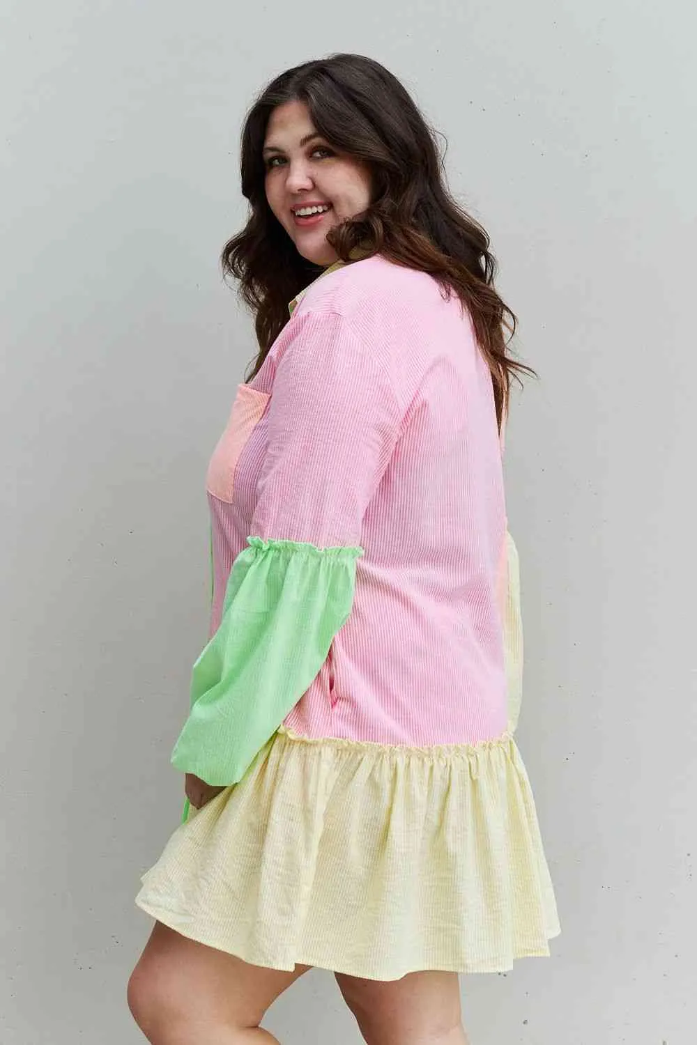 Women's Davi & Dani Flying Colors Full Size Colorblock Long Sleeve Shirt Dress