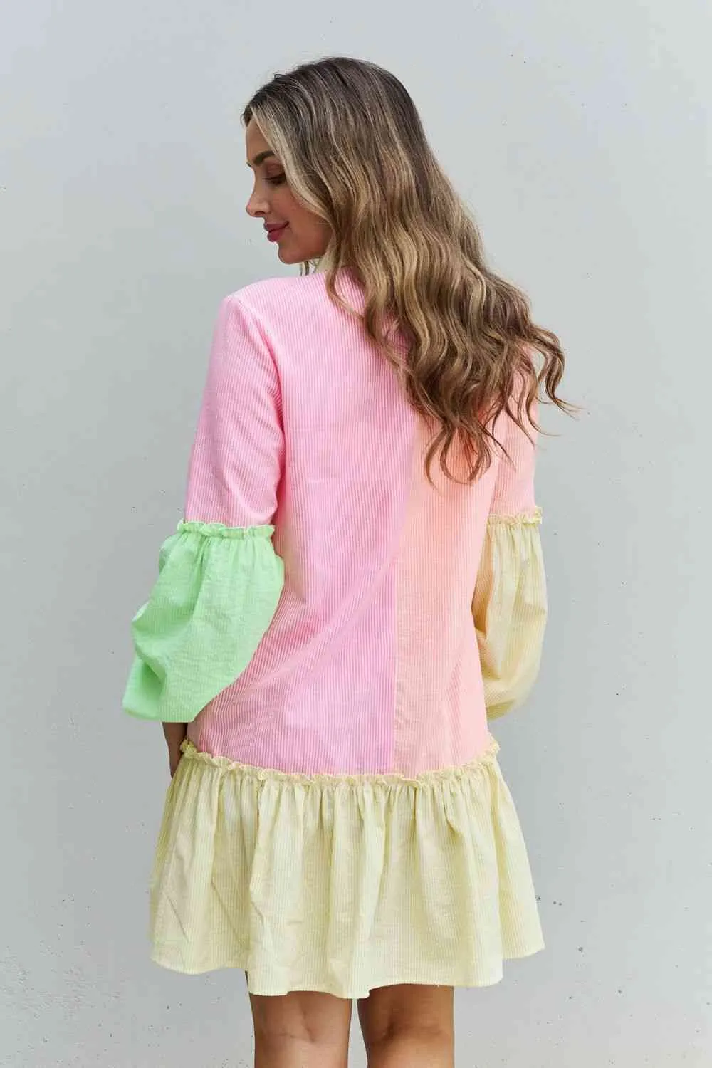Women's Davi & Dani Flying Colors Full Size Colorblock Long Sleeve Shirt Dress