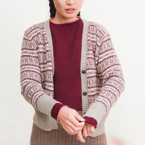 Women's Fairisle Vintage Cardi - 100% Baby Alpaca - Light Brown/Rust (S-L)